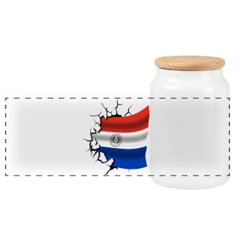 Bandera Paraguay - Paraguay - Flagge Broken Design - Panorama Keksdose mit Holzdeckel - Weiß - Vorne