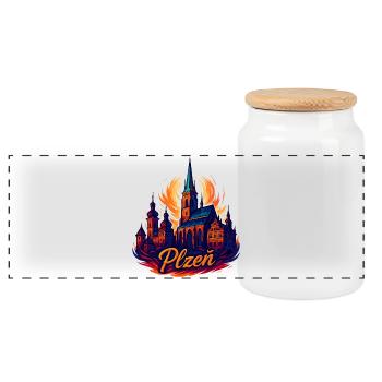 Pilsen, Plzeň City, République tchèque, Silhouette Gift - Boîte à biscuits avec couvercle en bois - blanc - Devant