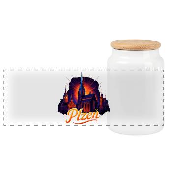 Pilsen, Plzeň City, République tchèque, Silhouette Gift - Boîte à biscuits avec couvercle en bois - blanc - Devant