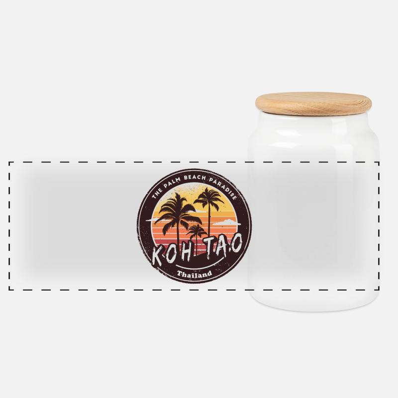 Koh Tao Thailand Vintage Design - Panorama Keksdose mit Holzdeckel - Weiß