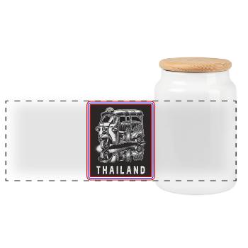 Tuk Tuk Thailand Retro Design - Panoramic Cookie Jar with Wooden Lid - white - Front