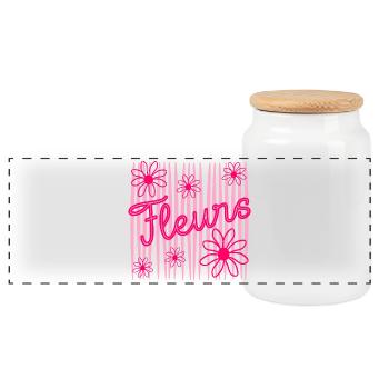 Fleurs - Boîte à biscuits avec couvercle en bois - blanc - Devant