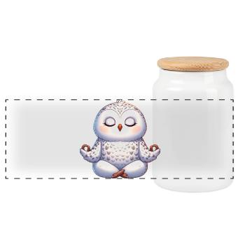 Sweet Owl Yoga Meditation Relaxation Inner - Panoramic Cookie Jar with Wooden Lid - white - Front