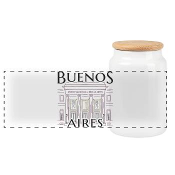 Buenos Aires, Argentina, Drawing Art Museum - Panoramic Cookie Jar with Wooden Lid - white - Front