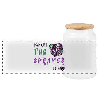 Keep Calm – The Sprayer - Panoramic Cookie Jar with Wooden Lid - white - Front