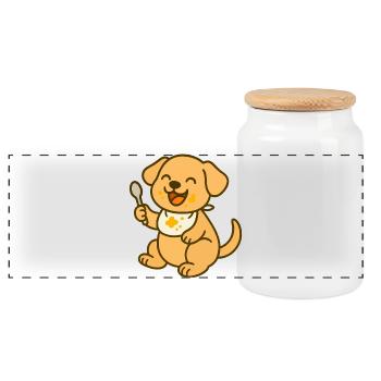 Feeding with puppy love - Panoramic Cookie Jar with Wooden Lid - white - Front