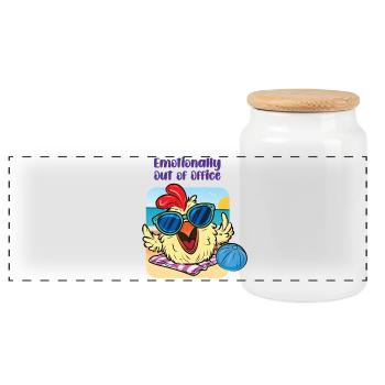 Chicken on the Beach – Mentally Checked Out - Panoramic Cookie Jar with Wooden Lid - white - Front