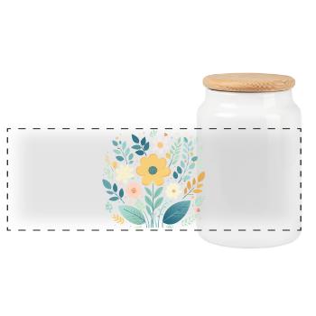 Sanfte pastellfarbene Blumenblüte - Boho Botanical - Panorama Keksdose mit Holzdeckel - Weiß - Vorne