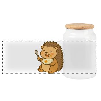 Bébé hérisson nourrissant la bouillie - Boîte à biscuits avec couvercle en bois - blanc - Devant