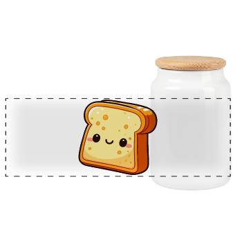 Cute Kawaii Cheese Toast Illustration - Panoramic Cookie Jar with Wooden Lid - white - Front