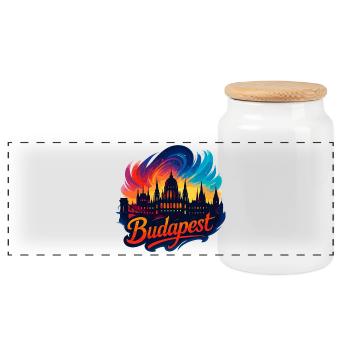 Budapest Capital Hungary Silhouette Gift - Panoramic Cookie Jar with Wooden Lid - white - Front