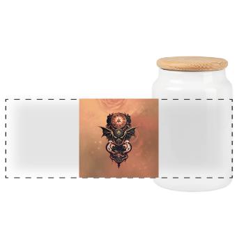 Mystical journey through time with wings - Panoramic Cookie Jar with Wooden Lid - white - Front