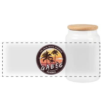 Gabès Tuneisen Palm Tree Design - Panoramic Cookie Jar with Wooden Lid - white - Front