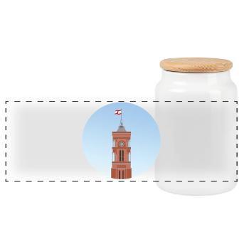 The tower of the Red Town Hall in Berlin - Panoramic Cookie Jar with Wooden Lid - white - Front