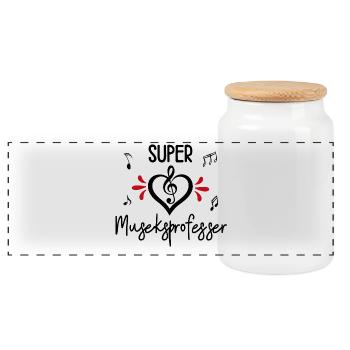 Super Music Teacher – Unique and Fun Gift - Panoramic Cookie Jar with Wooden Lid - white - Front