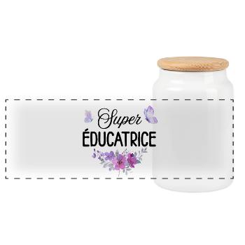 Super Éducatrice – Cadeau pour Héroïne de Crèche - Boîte à biscuits avec couvercle en bois - blanc - Devant