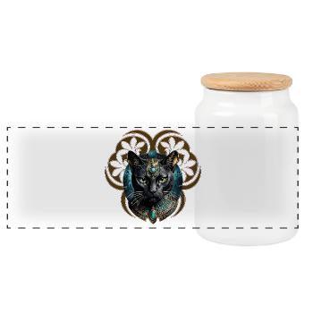 Mystical cat of Egypt, black as night - Panoramic Cookie Jar with Wooden Lid - white - Front