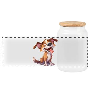 Fröhlicher Cartoon Hund - Panorama Keksdose mit Holzdeckel - Weiß - Vorne
