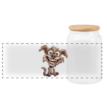 Laughing Cartoon Dog Crazy - Panoramic Cookie Jar with Wooden Lid - white - Front