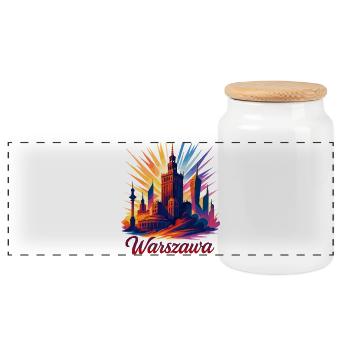 Warsaw Warszawa Capital Poland Gift - Panoramic Cookie Jar with Wooden Lid - white - Front