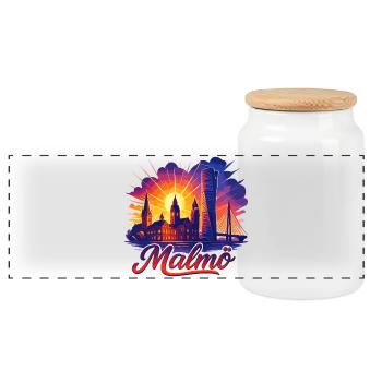 Malmö City Sweden Cool Epic Gift - Panoramic Cookie Jar with Wooden Lid - white - Front