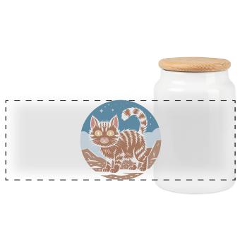 Cute Retro Cat Adventure Night Sky Gift - Panoramic Cookie Jar with Wooden Lid - white - Front