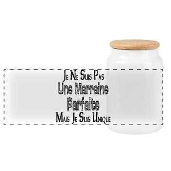Pas une Marraine Parfaite Mais je suis Unique - Boîte à biscuits avec couvercle en bois - blanc - Devant