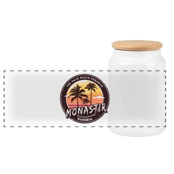 Monastir Palmiers Vintage Design - Boîte à biscuits avec couvercle en bois - blanc - Devant