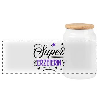 Super Erzieherin - Early Childhood Heroine - Panoramic Cookie Jar with Wooden Lid - white - Front