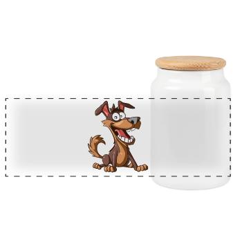 Fröhlicher Cartoon Hund - Panorama Keksdose mit Holzdeckel - Weiß - Vorne