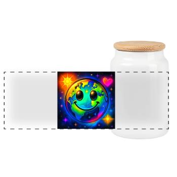 Farbige Glückserde im Neon-Universum - Panorama Keksdose mit Holzdeckel - Weiß - Vorne