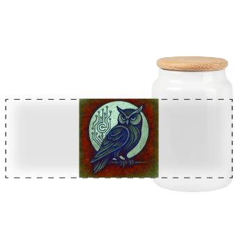 Dkital Owl - Panoramic Cookie Jar with Wooden Lid - white - Front