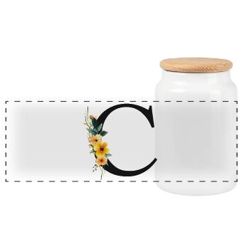 C Monogramme, Floral, Personnalisable - Boîte à biscuits avec couvercle en bois - blanc - Devant