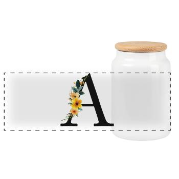 Un monogramme, floral, personnalisable - Boîte à biscuits avec couvercle en bois - blanc - Devant