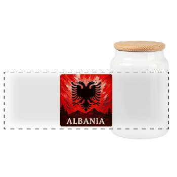 Albania Double Eagle Design - Panoramic Cookie Jar with Wooden Lid - white - Front