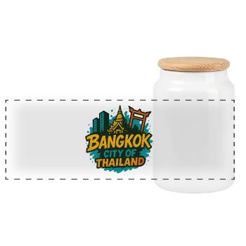 Bangkok Thailand Design - Panoramic Cookie Jar with Wooden Lid - white - Front
