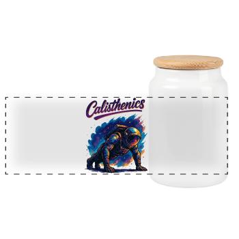 Calisthenics Astronaut Push-ups Gift - Panoramic Cookie Jar with Wooden Lid - white - Front