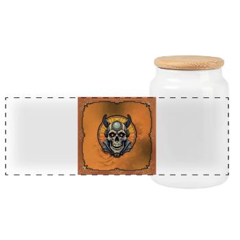 The winged skull. - Panoramic Cookie Jar with Wooden Lid - white - Front
