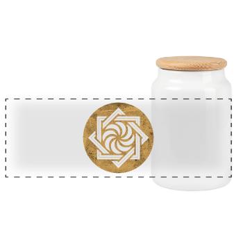 Arevakhach, Armenian symbol - golden circle - Panoramic Cookie Jar with Wooden Lid - white - Front