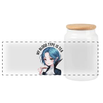 My blood type is tea - Panoramic Cookie Jar with Wooden Lid - white - Front