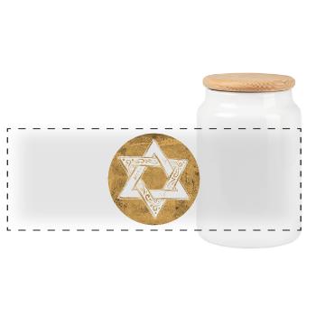 Étoile de David ornée en cercle doré - Boîte à biscuits avec couvercle en bois - blanc - Devant