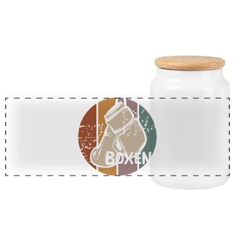 Boxing Retro Design – Vintage Boxing Gloves - Panoramic Cookie Jar with Wooden Lid - white - Front