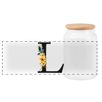 L Monogramm, Floral, personalisierbar - Panorama Keksdose mit Holzdeckel - Weiß - Vorne