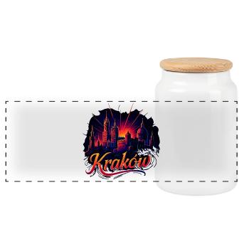 Cracovie, Cracovie, ville, Pologne, Silhouette, cadeau - Boîte à biscuits avec couvercle en bois - blanc - Devant