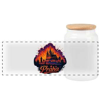 Prague Prague Ville République tchèque Silhouette Cadeau - Boîte à biscuits avec couvercle en bois - blanc - Devant