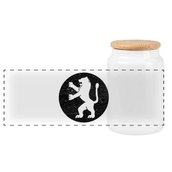 Lion of Judah in black circle - Panoramic Cookie Jar with Wooden Lid - white - Front