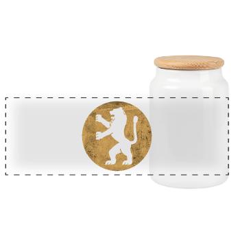 Lion de Juda symbolique dans cercle doré - Boîte à biscuits avec couvercle en bois - blanc - Devant