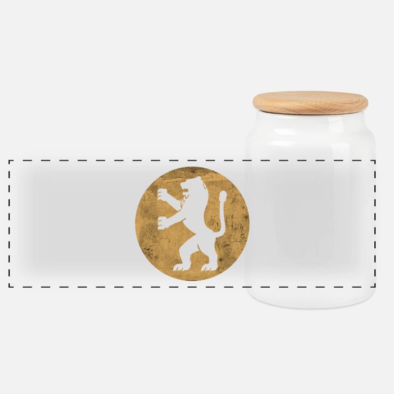 Lion de Juda symbolique dans cercle doré - Boîte à biscuits avec couvercle en bois - blanc