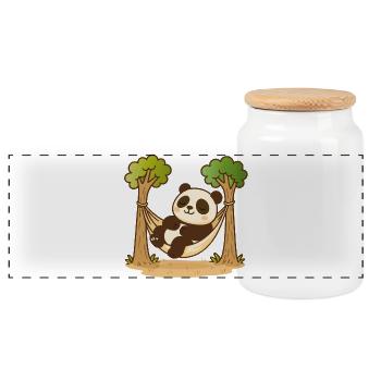 Panda in Hängematte – Entspanntes Tiermotiv - Panorama Keksdose mit Holzdeckel - Weiß - Vorne
