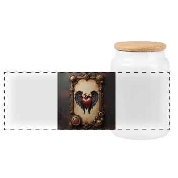 The beating heart of mechanics, - Panoramic Cookie Jar with Wooden Lid - white - Front